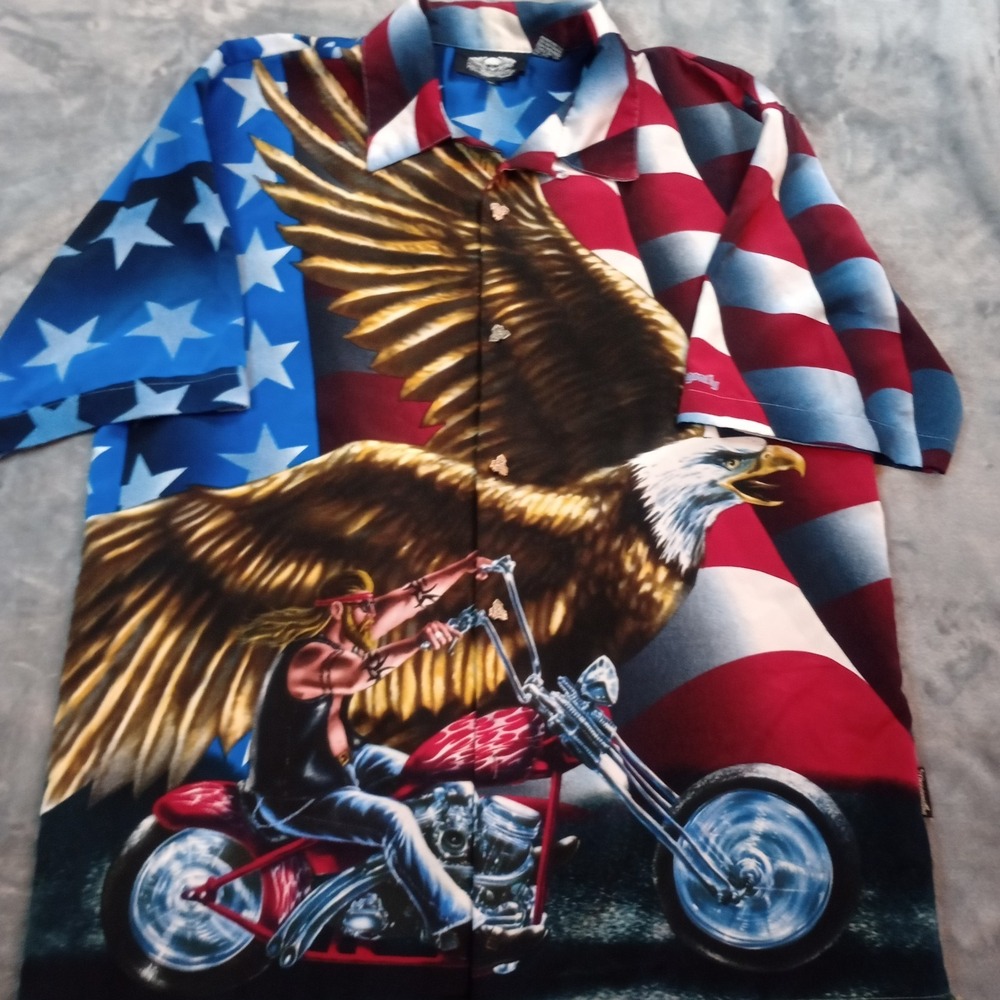 Vintage Dragonfly Clothing‎ Shirt Motorcycle Eagle Biker  AOP Y2K 90s XL
